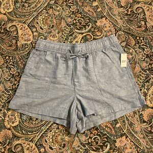 NWT GAP High Rise Pull On Indigo Blue Chambray Shorts Linen Rayon Size Large